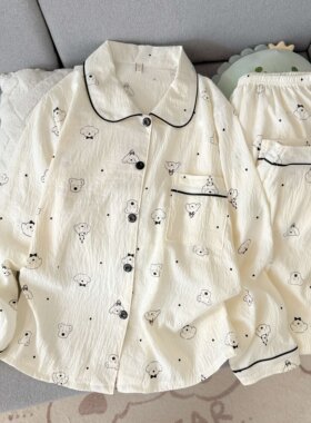 简约风少女心睡衣女秋长袖两件套云朵棉宽松长款家居服套装可外穿