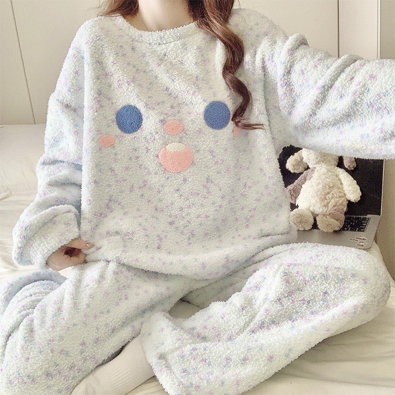 半边绒睡衣女冬可外穿甜美笑脸加绒加厚保暖长袖套装可外穿家居服,女士内衣/男士内衣/家居服,睡衣/家居服套装,淘宝优惠券,粉丝福利购,淘宝优惠卷