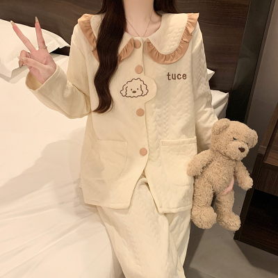 小狗冬季睡衣女款长袖长裤套装