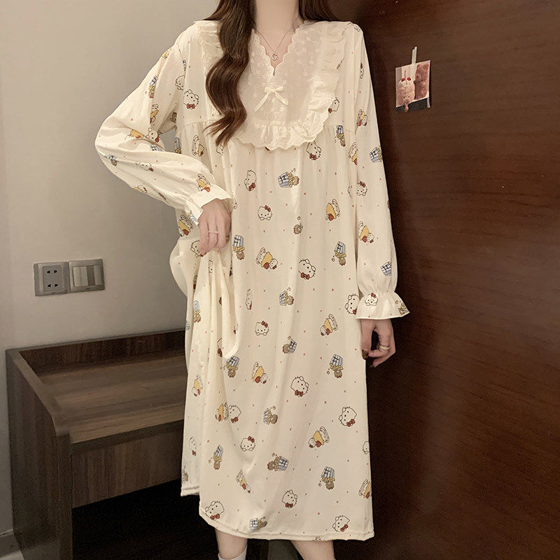 云朵棉长袖睡裙女春秋2026新卡通长裙女宽松睡衣女士中长款家居服,女士内衣/男士内衣/家居服,睡裙,淘宝优惠券,粉丝福利购,淘宝优惠卷