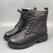 外贸品牌黑色头层牛皮加绒马丁靴女软底防滑保暖拉链时尚 短靴单靴