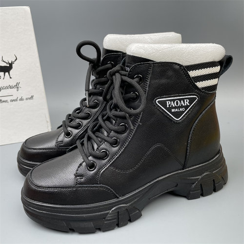 真皮加厚绒保暖马丁靴女短靴系带