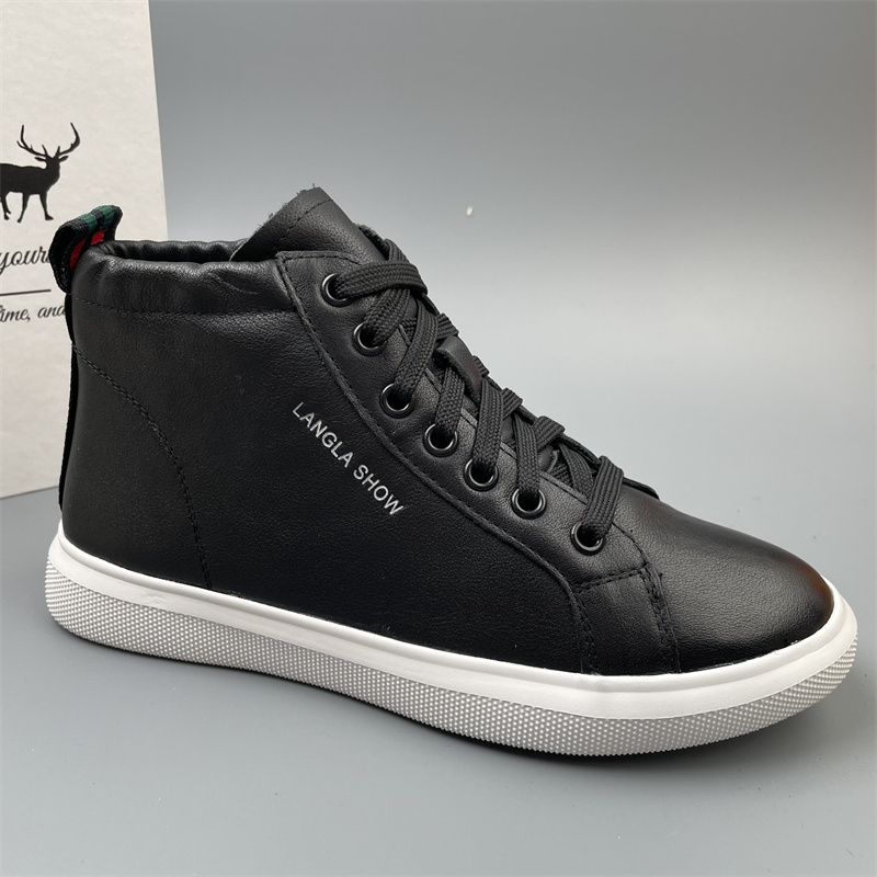 平底头层牛皮运动休闲高帮棉鞋