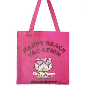Sanrio/三丽鸥黑皮hello kitty冲绳限定托特帆布包手提包