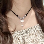 纯银999莲花足银锁骨链编织国风项链女吊坠两世欢荷花节日礼物
