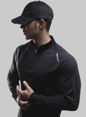 运动t恤健身长袖男外穿卫衣半拉链美式跑步春秋款训练肌肉骑行服