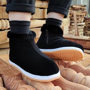冬季男士手工棉鞋中老年千层底高帮布鞋女加绒加厚保暖防滑棉靴子