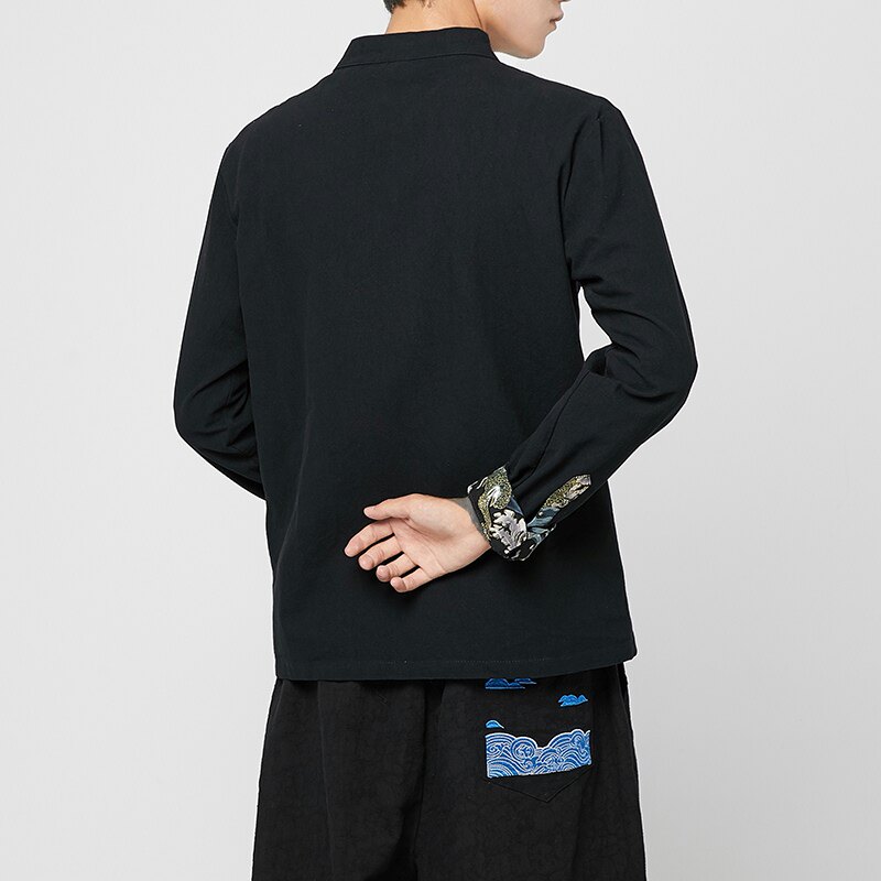 衬衣男风男装潮流中式复古盘扣长袖衬衫上衣A321-1-C605-P65,男装衬衫,电商A321-1（原钱塘6020）