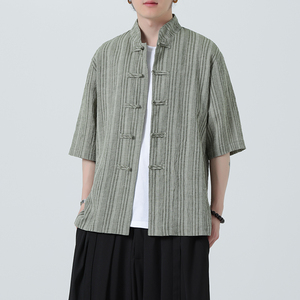 风衬衫男夏季大码中式棉麻衬衣唐装上衣汉服A321-1-C657-P70图片