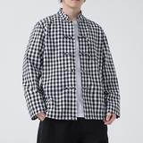 春夏中式亚麻棉麻啊格子长袖衬衫大码风汉服A321-1-C632-P75，男装衬衫，电商A321-1（原钱塘6020）