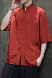 风薄款透气提花休闲铜扣中式复古立领衬衫A321-1-C652-P70，男装衬衫，电商A321-1（原钱塘6020）