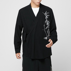 亚麻长袖衬衫开衫道袍汉服和服风男装外套刺绣A321-1F02-P70图片