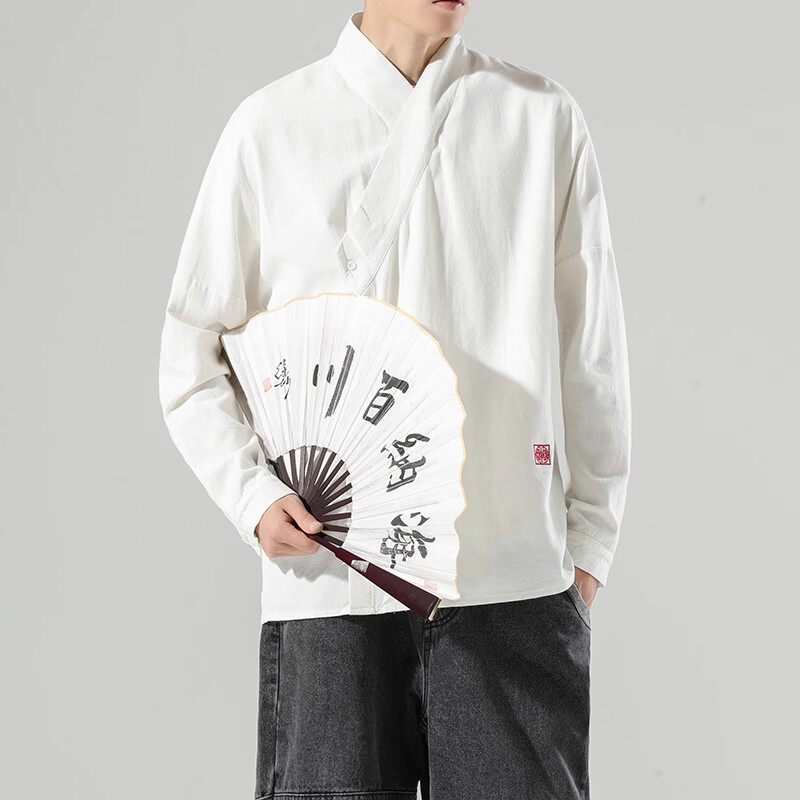 风男装亚麻长袖T恤唐装衬衣中式汉服佛系内搭A321-1-T821-P65图片