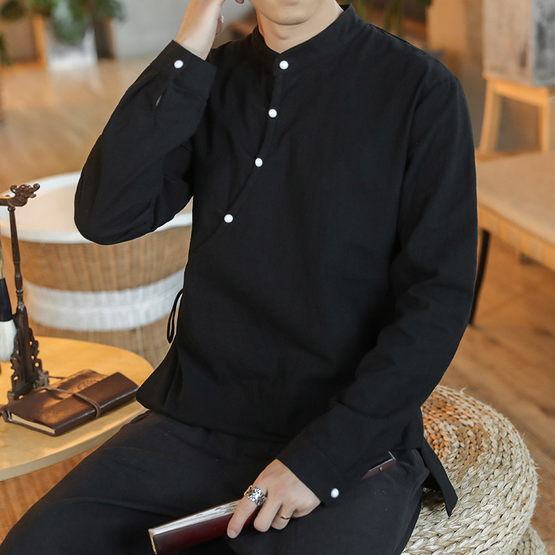 风春秋款棉麻长袖T恤男社会精神小伙衬衣A321-1-CS88-P50,男装T恤,电商A321-1（原钱塘6020）