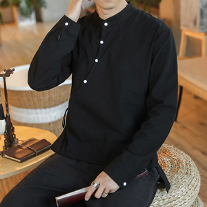 风春秋款棉麻长袖T恤男社会精神小伙衬衣A321-1-CS88-P50图片