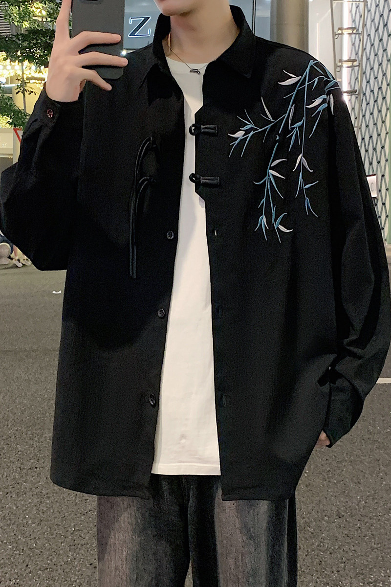 新中式长袖衬衫男春秋季潮刺绣盘扣设计感衬衣A321-C6277-P50,男装衬衫,电商A321-1（原钱塘6020）
