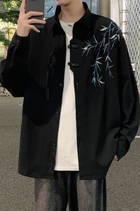 新中式长袖衬衫男春秋季潮刺绣盘扣设计感衬衣A321-C6277-P50图片