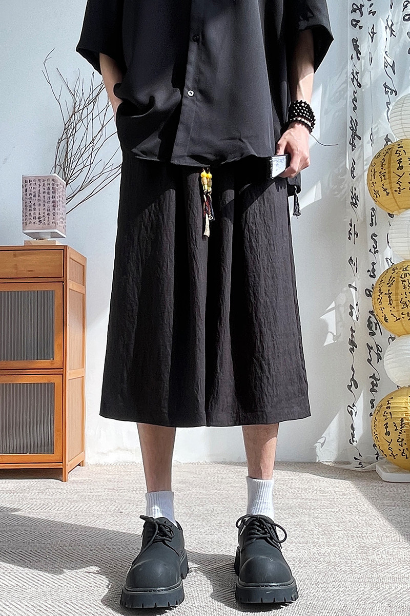 新中式夏季宽松直筒垂感七分阔腿风亚麻男裤A321-1-K937-P60,男装休闲裤,电商A321-1（原钱塘6020）