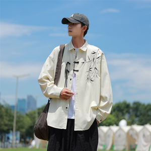新中式长袖衬衫男春秋季潮刺绣盘扣设计感衬衣A321-C6277-P50图片