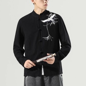 风男装刺绣棉麻长袖衬衫中式盘扣立领唐装A321-1-C626-P70图片
