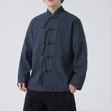 唐装春夏风古风棉麻汉服盘扣亚麻长袖衬衫A321-1-C633-P75，男装衬衫，电商A321-1（原钱塘6020）