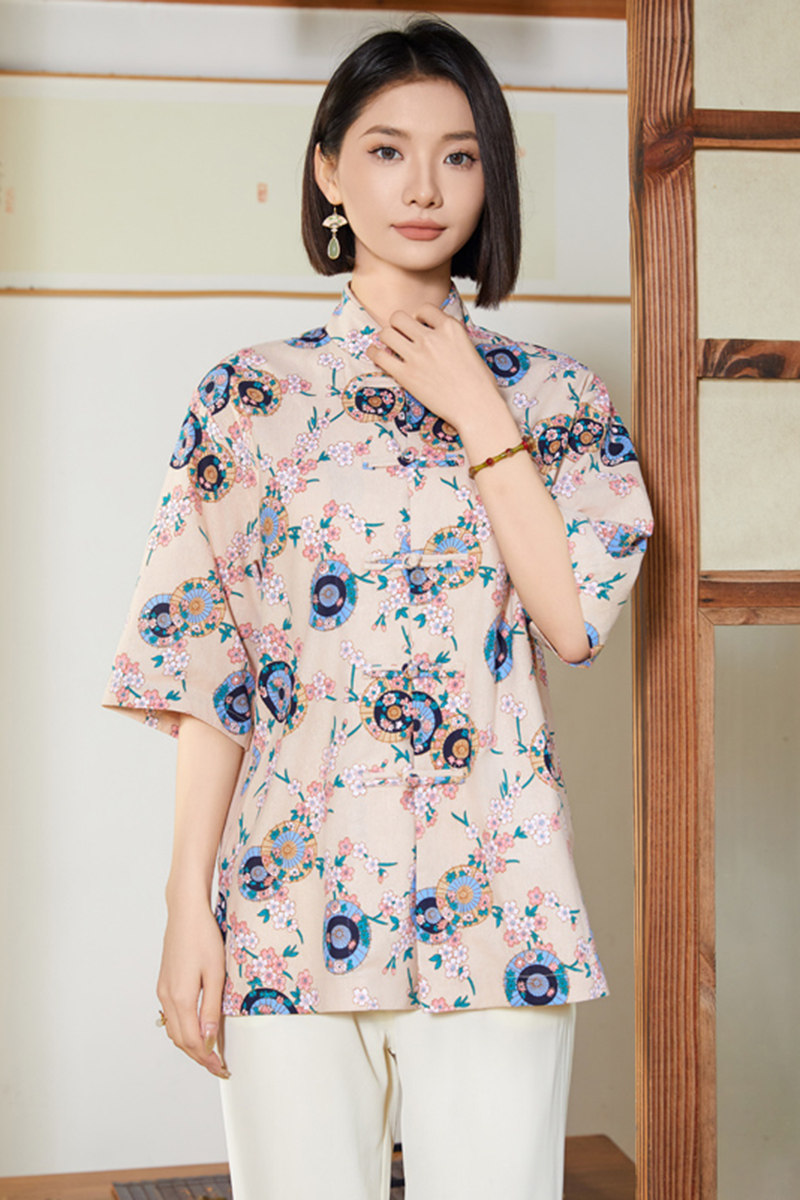 中式盘扣印花衬衫大码宽松风夏季休闲衬衣A321-C635-P60,男装衬衫,电商A321-1（原钱塘6020）