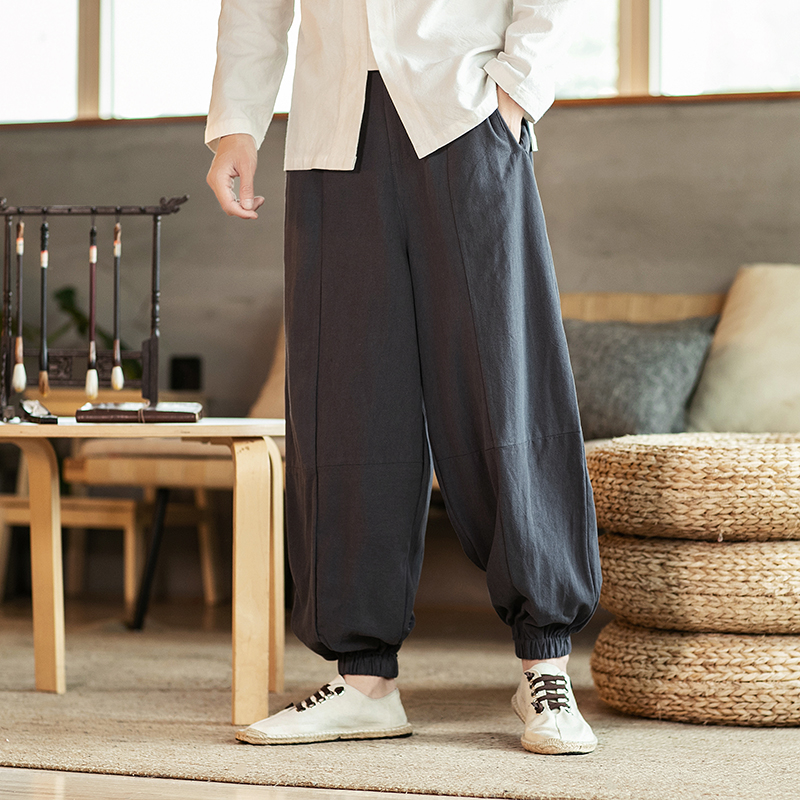 风盘扣宽松亚麻裤男直筒阔腿裤裤灯笼裤A321-1-K916-P70，男装休闲裤，电商A321-1（原钱塘6020）
