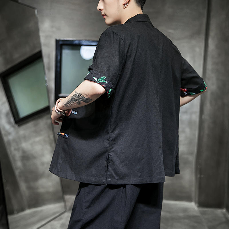 风短袖衬衫民族风男装中式复古盘扣唐装A321-1-C620-P40,男装衬衫,电商A321-1（原钱塘6020）