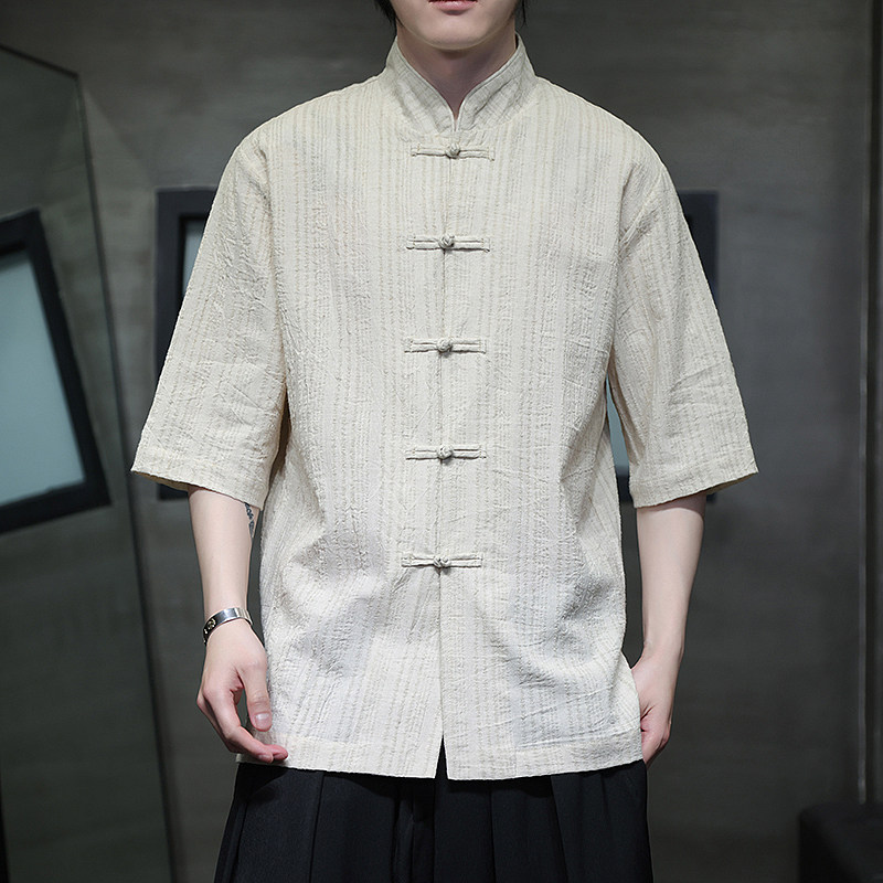 风衬衫男夏季大码中式棉麻衬衣唐装上衣汉服A321-1-C657-P70,男装衬衫,电商A321-1（原钱塘6020）
