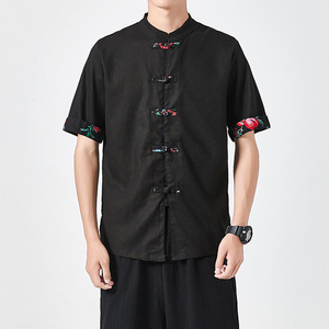 风男装立领衬衣复古中式大码亚麻衬衫A321-1-C620-P40,男装衬衫,电商A321-1（原钱塘6020）