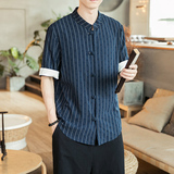 立领短袖衬衫男风盘扣提花条纹亚大码衬衣A321-1-C622-P40，男装衬衫，电商A321-1（原钱塘6020）