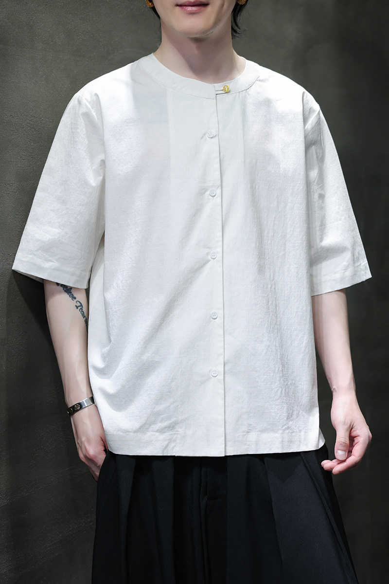 风复古短袖衬衫夏季薄款袖中式衬衣宽松唐装A321-1-C659-P65,男装衬衫,电商A321-1（原钱塘6020）