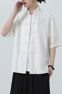 刺绣汉服风夏季轻薄亚麻短袖衬衫男新中式唐装A321-C650-P65图片