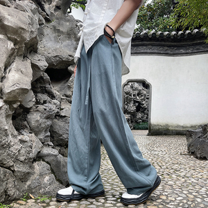 夏季新中式垂感长裤宽松阔腿风亚麻拖地裤A321-1-K938-P70图片