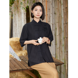 刺绣汉服风夏季轻薄亚麻短袖衬衫男新中式唐装A321-C650-P65图片