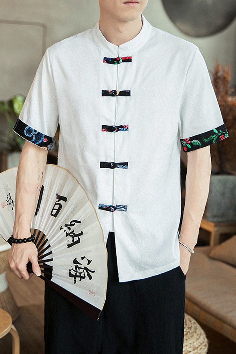 风男装立领衬衣复古中式大码亚麻衬衫A321-1-C620-P40,男装衬衫,电商A321-1（原钱塘6020）
