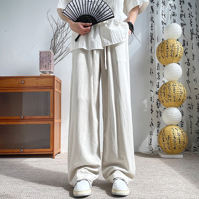 夏季新中式垂感长裤宽松阔腿风亚麻拖地裤A321-1-K938-P70图片