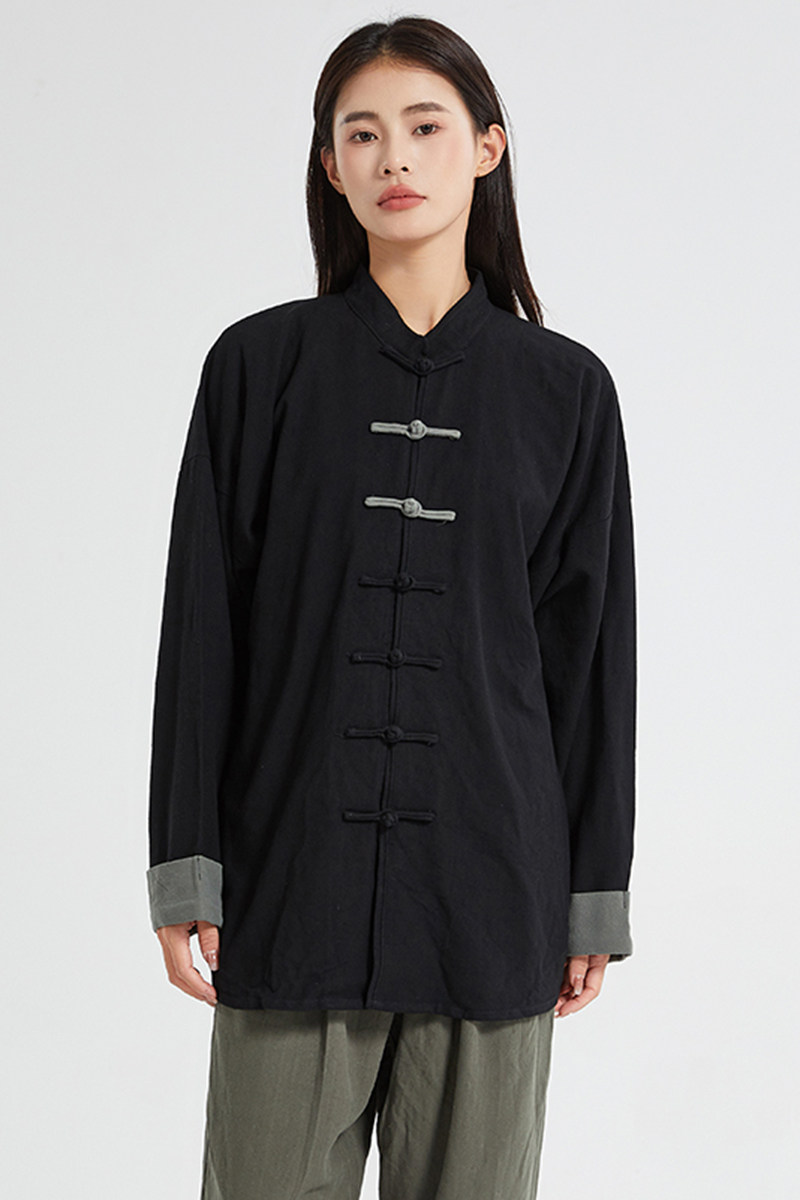 春秋中式复古太极服汉服风拼接亚麻棉麻衬衫A321-1-C631-P70,男装衬衫,电商A321-1（原钱塘6020）