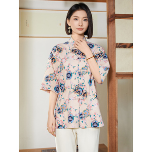 中式盘扣印花衬衫大码宽松风夏季休闲衬衣A321-C635-P60图片