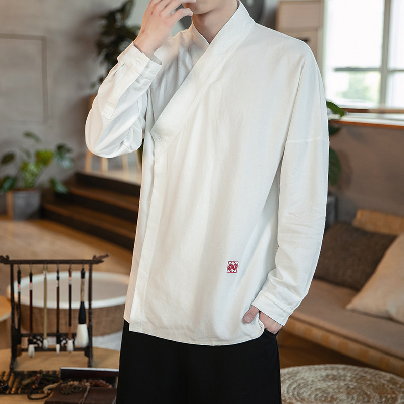 风男装亚麻长袖T恤唐装衬衣中式汉服佛系内搭A321-1-T821-P65,男装T恤,电商A321-1（原钱塘6020）