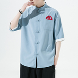 风夏季五分袖冰丝唐装大码刺绣短袖男装衬衫A321-1-C627-P50，男装衬衫，电商A321-1（原钱塘6020）
