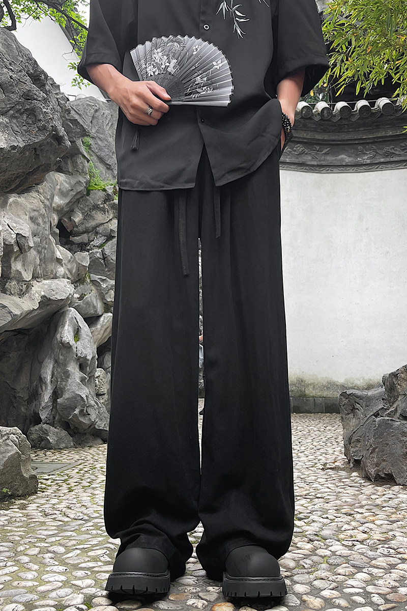夏季新中式垂感长裤宽松阔腿风亚麻拖地裤A321-1-K938-P70,男装休闲裤,电商A321-1（原钱塘6020）