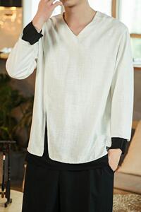 风假两件汉服古风仙气男装T恤长袖亚麻上衣A321-1-T809-P65图片