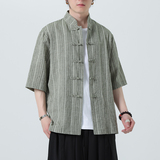 风衬衫男夏季大码中式棉麻衬衣唐装上衣汉服A321-1-C657-P70，男装衬衫，电商A321-1（原钱塘6020）