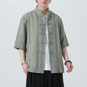 风衬衫男夏季大码中式棉麻衬衣唐装上衣汉服A321-1-C657-P70图片