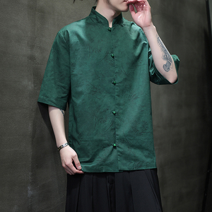 风夏季亚麻透气衬衫印花中式唐装汉服衬衣A321-1-C656-P75图片