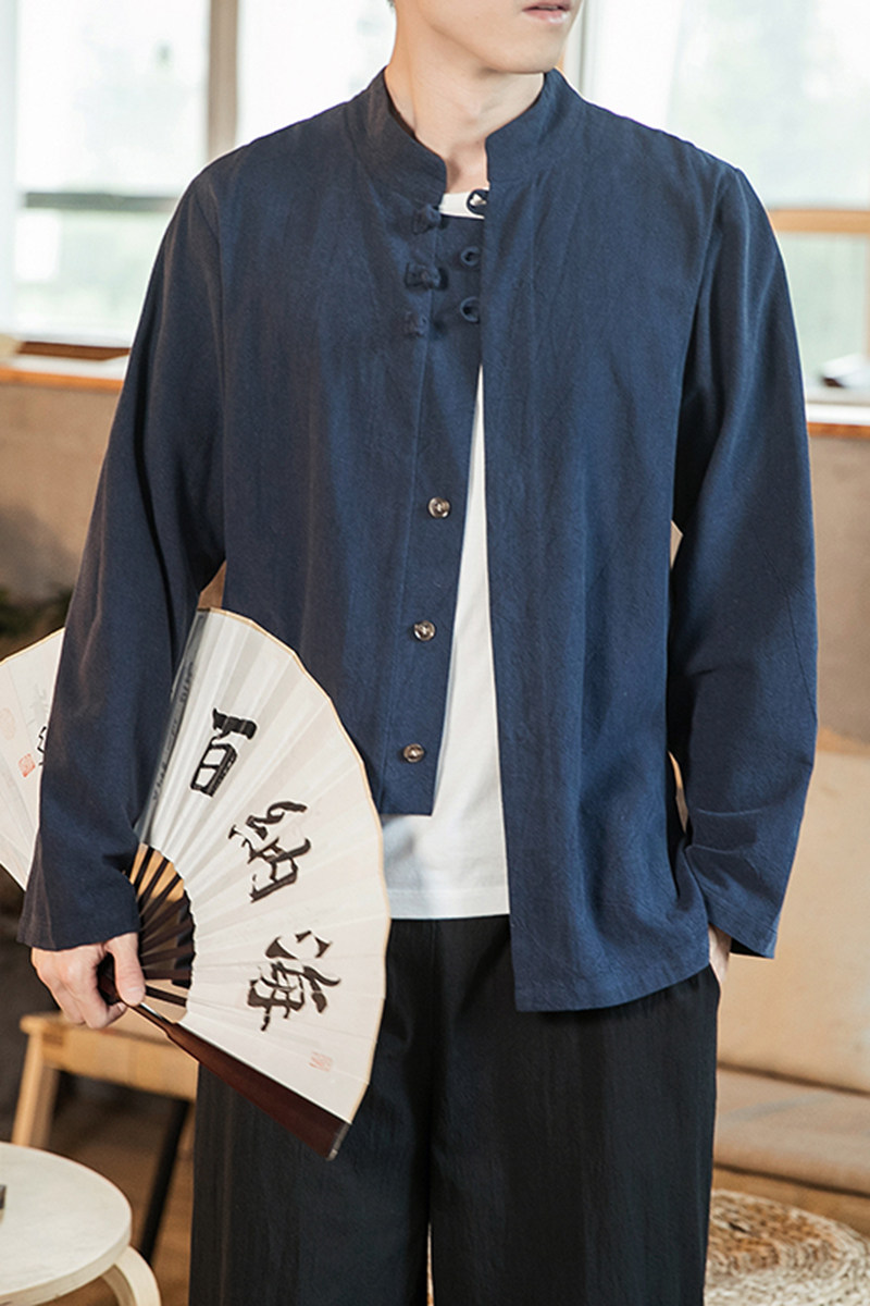 风大码男装春夏长袖衬衫宽松亚麻盘扣衬衣A321-1-C623-P65,男装衬衫,电商A321-1（原钱塘6020）