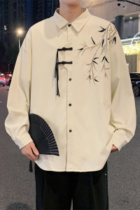 新中式长袖衬衫男春秋季潮刺绣盘扣设计感衬衣A321-C6277-P50图片
