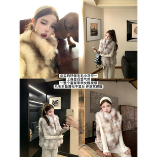 实拍实价 环保毛皮草百搭马甲女拉链坑条针织衫+松紧高腰直筒长裤