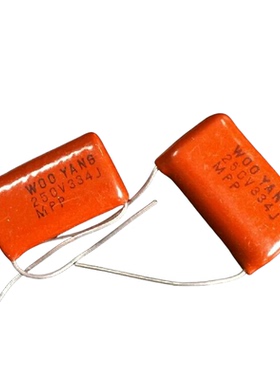 250V334 WOO YANG 0.33UF 330nF 薄膜电容 MPP 聚丙烯 脚距22棕色